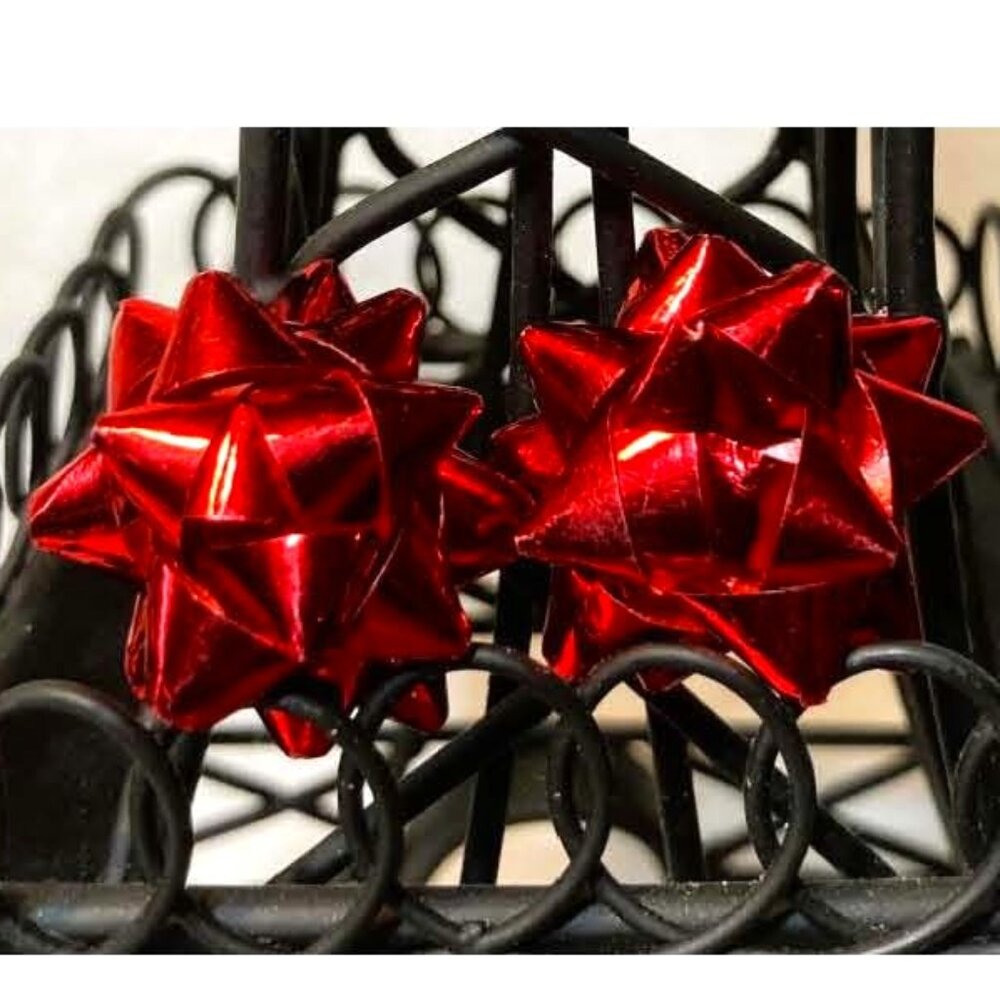 RED RIBBON BOW CHRISTMAS POST EARRINGS